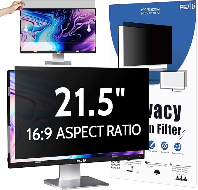 Peslv Computer Privacy Screen 21.5 Inch for 16:9 Widescreen Monitor, Removable 21.5inch Anti Blue Light Anti Glare Monitor Privacy Filter Shield (18 3/4" x 10 9/16")