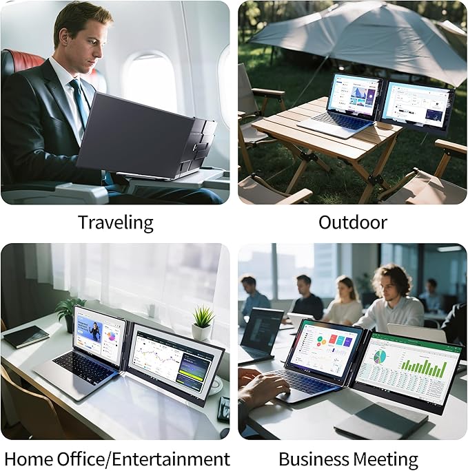 Helpnight 14" Laptop Screen Extender - Ultra Light 1.31lbs FHD 1080P IPS Portable Monitor for Laptops, Attachment Plug & Play Travel Dual Extra Display for 13"-17" Windows/Mac