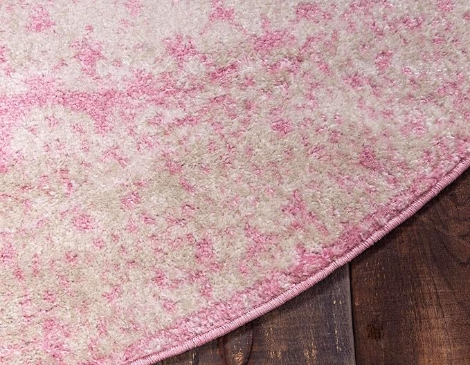 Unique Loom Bromley Collection Area Rug - Wells (3' 1" Round, Pink/ Ivory)
