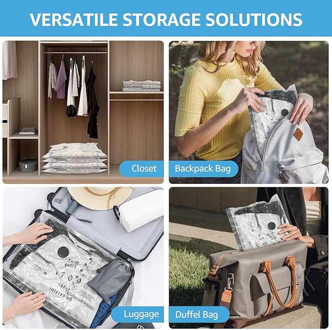 Vacuum Bags for Travel with Rechargeable Pump, 3 Sizes Vacuum Seal Bags for Clothing, Compression Vacuum Travel Bags for Luggage, Vacuum Packing Bags for Closet Organization (18)
