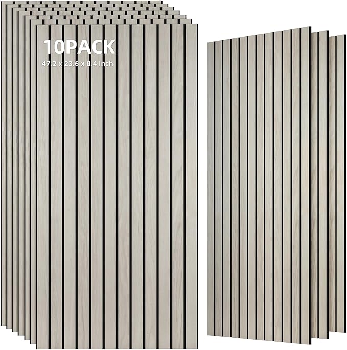 TO-TH Wood-Look Acoustic Wall Panels, 10 Pack 47.2” x 23.6” Acoustic Panels, Decorative Sound Absorbers Sound Dampening Panels for Home, Office, Basement, Natural Oak