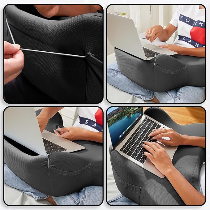 cooloo8 Lap Desk, Laptop Lap Desk Lap Desk with Cushion, Laptop Pillow for Lap, Portlands Portable Desk Pad, Gaming Pillow Work Pillow for Bed, Couch, Car(White Gray)
