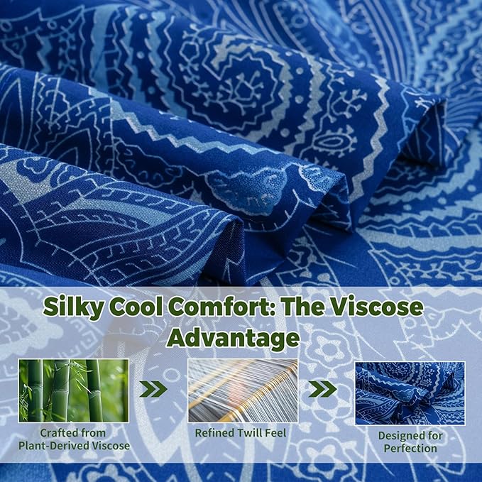 Bedlifes Twin Floral 3-Piece Sheet Set - Cooling Sheets Blend Rayon Derived from Bamboo,Soft & Breathable, Deep Pocket 16", Wrinkle Resistant - Paisley Dark Navy Blue