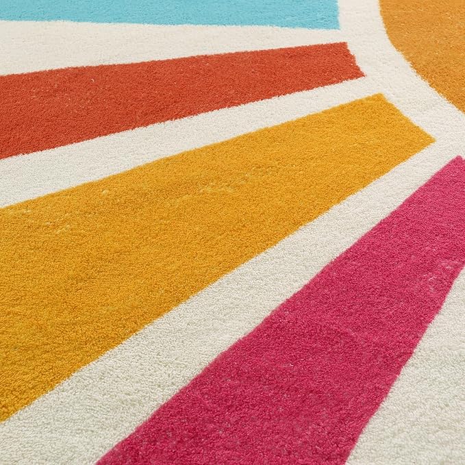 STARUIA Boho Washable Rug 4'x6' Kids Area Rug for Playroom, Non-Slip Kids Rug for Bedroom, Rainbow Modern Sun Carpet Soft Throw Sunshine Rugs for Office Nursery Entryway Dorm