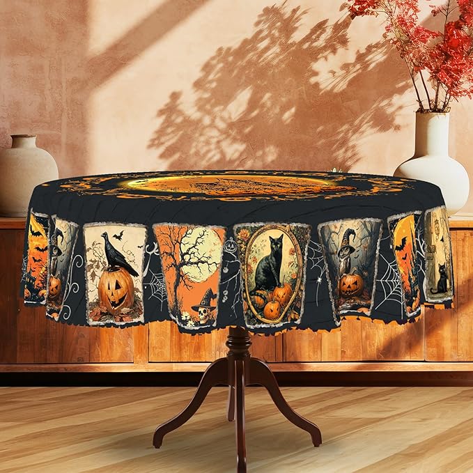 Eikione Round Tablecloth 70inch, Halloween Tablecloth Grimace Waterproof and Wrinkle-Free, Table Covers, Summer Decorations for Home Dining
