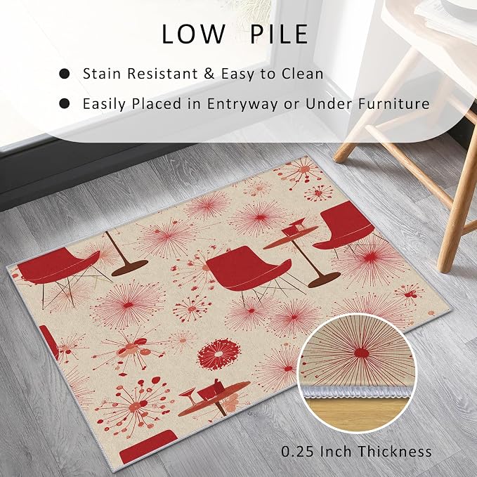 50s Retro Rug Large 8x10 60s 70s Mid Century Modern Pattern Area Rugs for Living Room, Bedroom, 50s Retro Home Decor Accessories Indoor Carpet, Non Slip & Machine Washable