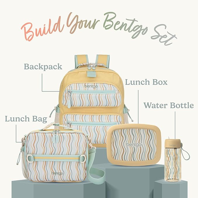 Bentgo Kids Backpack (Whimsy & Wonder Collection) - Lightweight 14’’ for School, Travel & Daycare - Ideal for Kids 4+, Durable & Water-Resistant, Roomy Interior, Loop for Lunch Bag (Wavy)