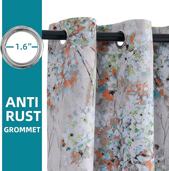 MYSKY HOME Floral Curtains 108 Inch Length 2 Panels for Living Room Bedroom Thermal Insulated Grommet Vintage Curtains, Orange and Green