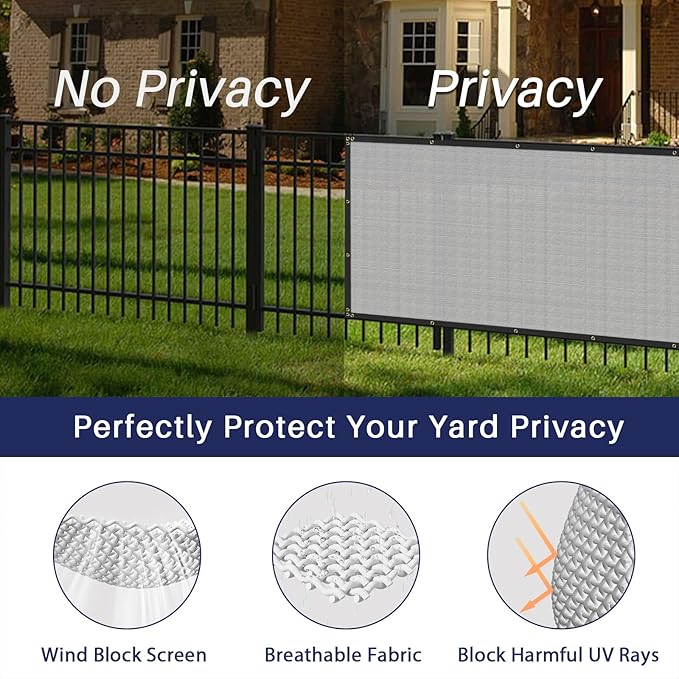 Windscreen4less Privacy Fence Screen Heavy Duty Windscreen Fencing Mesh Fabric Shade Net Cover with Brass Grommtes for Outdoor Wall Garden Yard Pool Deck, 6'x213' Light Gray