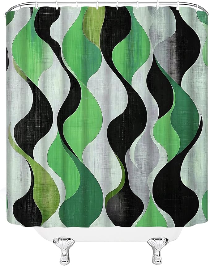 Mid Century Shower Curtain Boho Minimalist Modern Abstract Aesthetic Geometric Striped Atomic Retro Earthy Fabric Bathroom Decor Set with Hooks(180" Wx70 H)