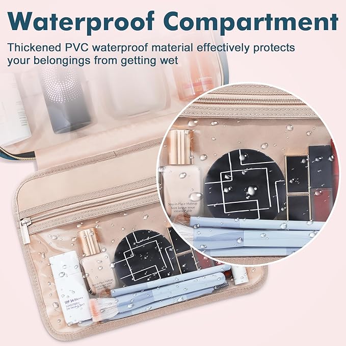 Wedama Toiletry Bag for Women, Large Cosmetic Travel Bag, Hanging Toiletry Bag for Bathroom, Thickened PVC Waterproof Makeup Bag, Toiletries Bag for Travel Business Trips and Camping, Dark Blue
