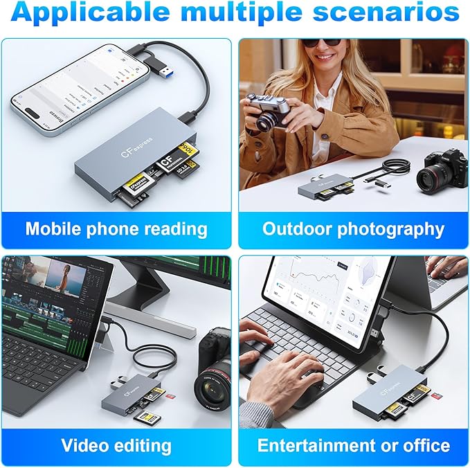 8 in 1 CFexpress Type B Card Reader, 10Gbps Multi CF Express Reader for CFexpress Type B/CF/XD/MS/TF/SD Reader, CFexpress Adapter Memory Card Reader with USB Gen 3.2 * 2 for Windows/Mac/Linux/Android