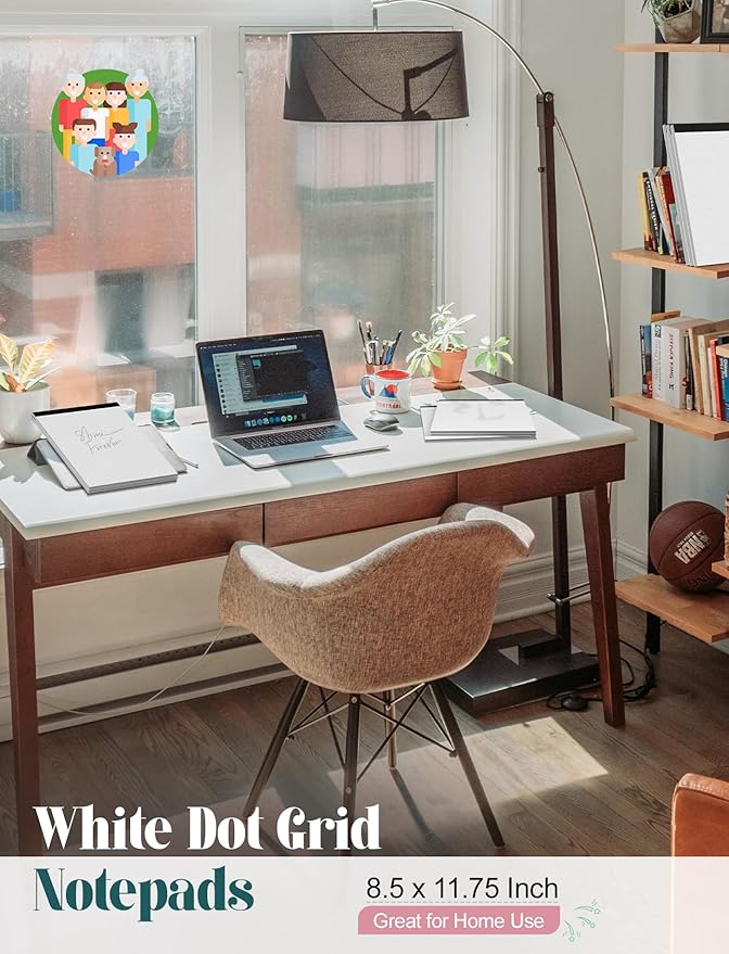 Dot Grid Journal Notepad 8.5 x 11, 8 Pack, Dotted Grid Paper Note Pads 8.5" x 11", White Dotted Journal 8-1/2 x 11, 30 Sheets, 1/5" Dot Spacing Paper Writing Pads for Sketching, Drawing, 30 Sheets/Pad