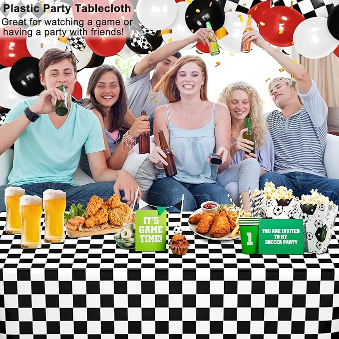 4 Pack Black and White Gingham Tablecloth Rectangular Buffalo Checkered Tablecloths Disposable Plastic Plaid Table Cover for Parties, Outdoor Picnic, Birthday, Wedding, Camping 54 × 108 Inch