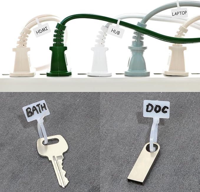 Mini Skater Nylon Cable Zip Ties Tags 4" Tiny Self-Locking Write-On Identify Cord Tabs Cable Label Marker Ties for Office Home Identification and Organization, 50 Pack (White)