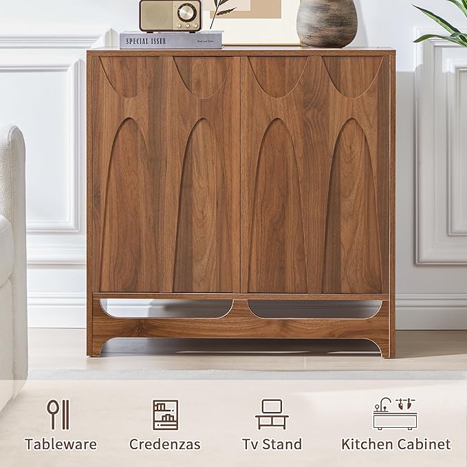 Bifins Sideboard Buffet Cabinet with Storage, 31.5” Mid Century Modern Storage Cabinet with Adjustable Shelf and 2 Doors for Dining Room, Living Room,Entry