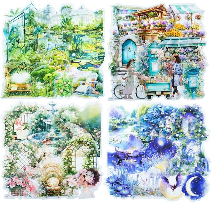 AuriicLeaf Green Garden PET Sticker Set, 100PCS Nature Aesthetic Stickers for Journaling, Scrapbooking, DIY Crafts and Art Supplies