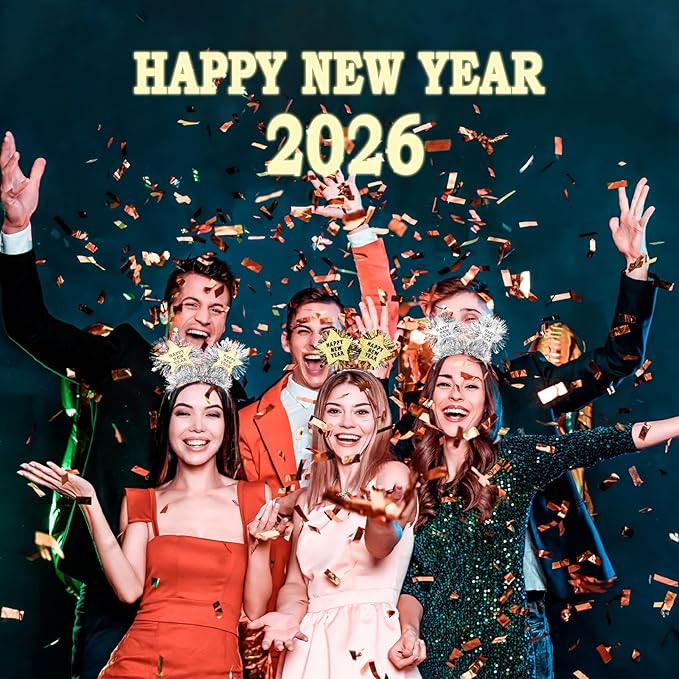 4PCS Happy New Year Headbands for Women, Silver and Gold Hair Hoop Headdress Hair Accessories for New Years Eve Party Supplies 2026