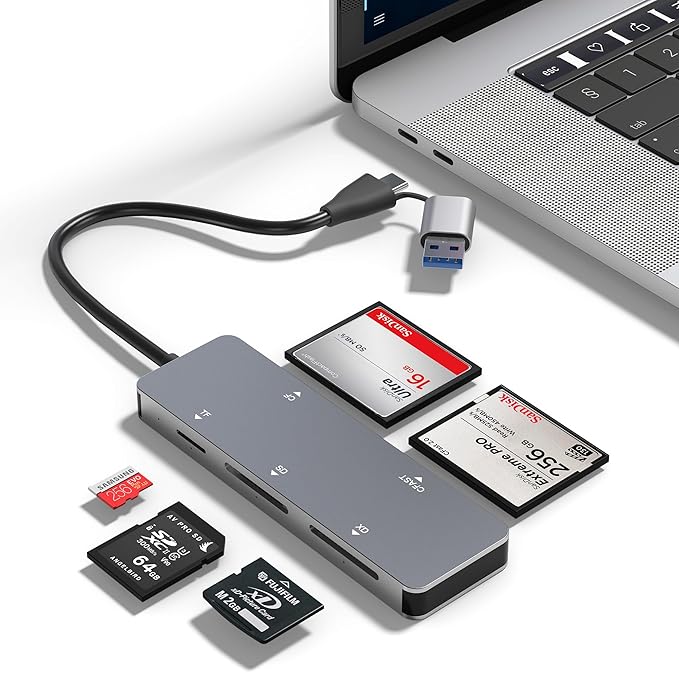 CFast Card Reader, 5-in-1 USB C/A Card Reader for Computer & Camera with Dedicated CFast 2.0 Slot, 5Gbps SD/TF/XD/CF Memory Card Reader, XD Card Adapter for Photographer, PC, MacBook, Plug and Play