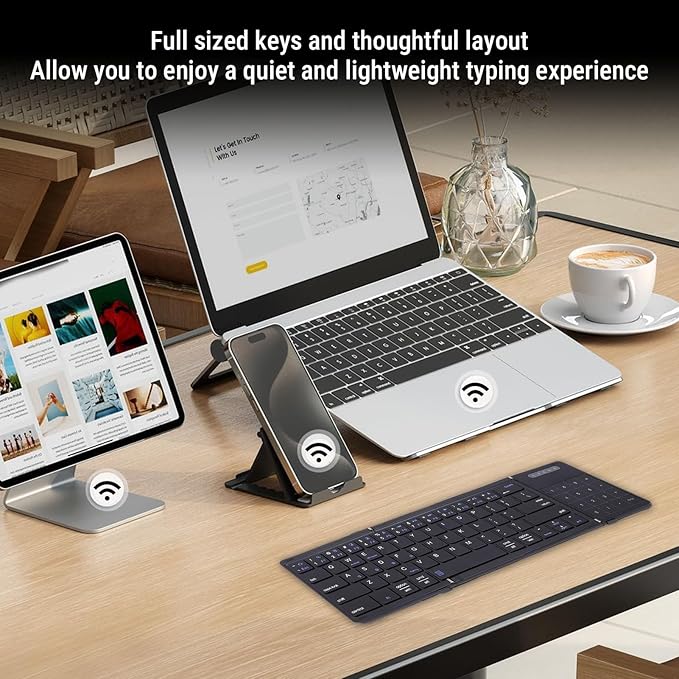 SUNGOOYUE Foldable Keyboard, Portable 5.3 2.4G Wireless Keyboard with Touchpad Number Pad with 59.3 x 64.8mm touchpad Battery for Tablet Laptop PC Smartphone