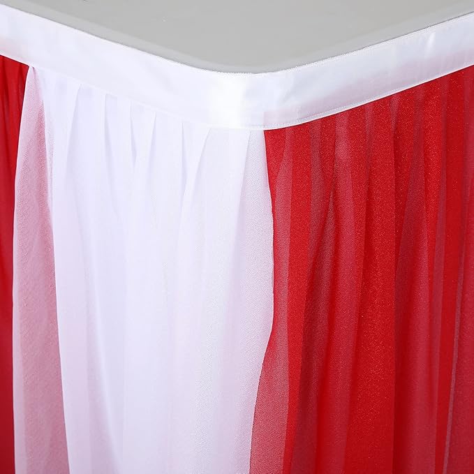 Circus Table Skirt Red White Striped Tulle Table Skirts for Rectangle Table Birthday Carnival Circus Party Decorations 9ft
