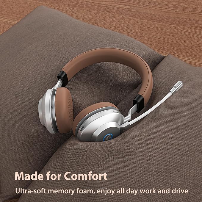 Wireless Headset with Mic for Work, Bluetooth Headset with Noise Cancelling Mic for Clear Calls, Bluetooth V5.3 Headphones with Mic Mute & USB Dongle, Charging Base for PC/Laptop/Phones/Call Center