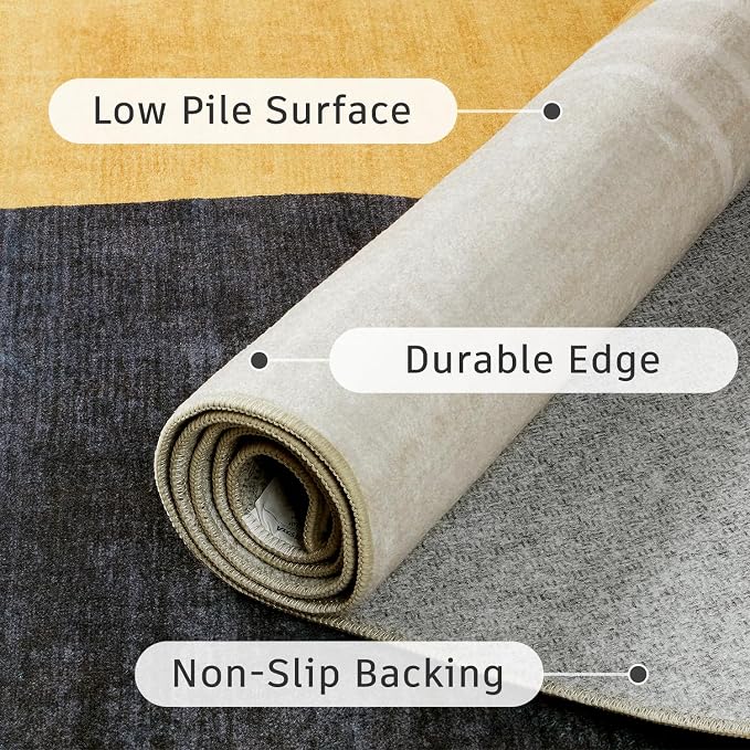 DCX 3x5 Area Rug, Machine Washable, Soft Mid Century Modern Rug Non Slip Stain Resistant for Entryway, Kitchen, Bedroom, Laundry, Bathroom, Blue & Yellow