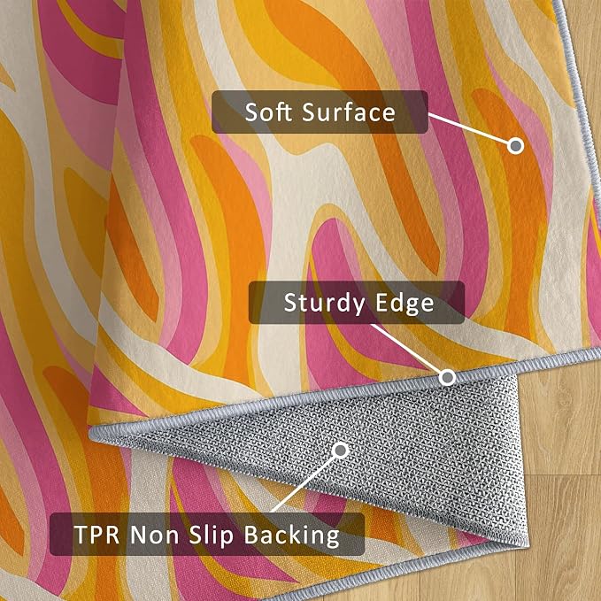 70s Retro Rug 5x7 Colorful Zebra Striped Groovy Pattern Area Rugs for Living Room, Bedroom, 70s Retro Home Decor Accessories Indoor Carpet, Non Slip & Machine Washable, GD0346