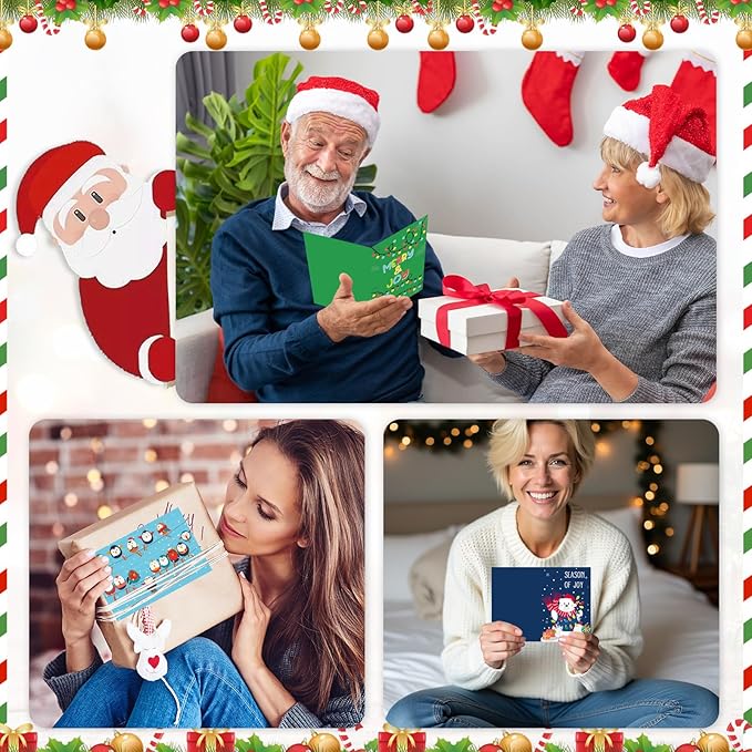 Thboxes Christmas Cards with Envelopes & Stickers, 36 Pack 4x6 Inch Merry Christmas Cards, Funny Holiday Card, 6 Assorted Designs Greeting Card for Xmas