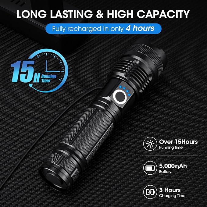 3 Pack Rechargeable Flashlight High Lumens - 99,000LM Super Bright LED Flash Light for Home with 5 Modes, Powerful Waterproof Handheld Flashlight for Camping Emergencies (L-3P)