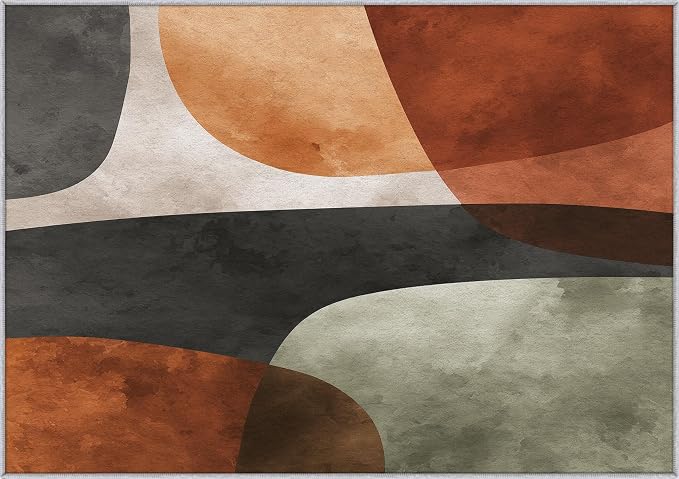 Mid Century Modern Rugs 4x5, Abstract Retro Art Washable 4 x 5 Area Rug for Living Room, Bedroom, Low Pile Non Slip Stain Resistant Carpet, Mid Century Home Decor Accessories & M929