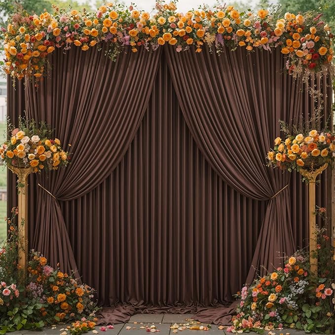 4 Panels Brown Backdrop Curtain for Parties Wedding Wrinkle Free Brown Photo Curtains Backdrop Drapes Fabric Decoration for Birthday Party Baby Shower 20ft(W) x 10ft(H)