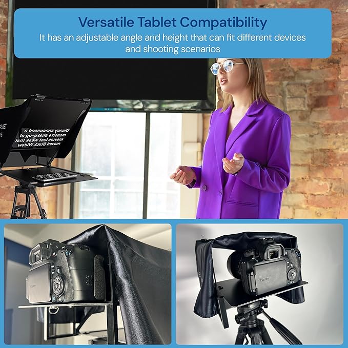 Teleprompter 5.0 12" Compatible with iPad, Tablet, Smartphone and DSLR Camera, Remote or App Control, Compatible with Android and iOS, Ideal for Video Recording, Aluminum Alloy