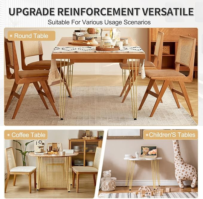 16Inch Hairpin Table Legs Golden Set of 4 Desk Legs,1300lbs Load Capacity ， Rodsfor Coffee Table, Night Stand Desk Bench，Desk, Bench Desk Dining End Table Chairs