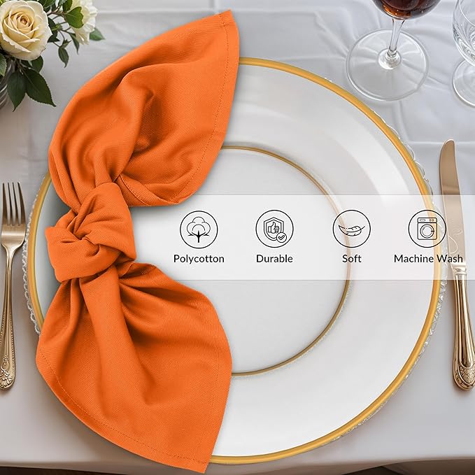 Zoyer Cloth Napkins Set of 12, 18x18 Inches Cotton Enrich Napkins Cloth ‎Washable, Soft & Durable Dinner Napkins for Parties, Wedding, Christmas, ‎Thanksgiving & Everyday Use - Orange