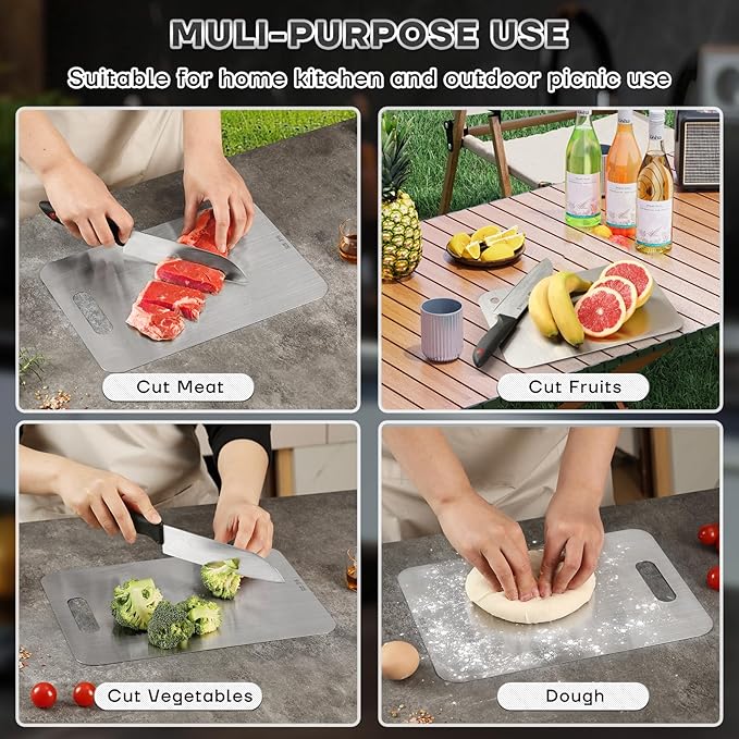 Katuchef Titanium Cutting Boards for Kitchen 100% Pure Ti Katu chef Titanium Cutting Board set Double Sided Non Toxic Titanware Chopping Board,Durable Dishwasher Safe Cutting Boards(2PC-S+L)