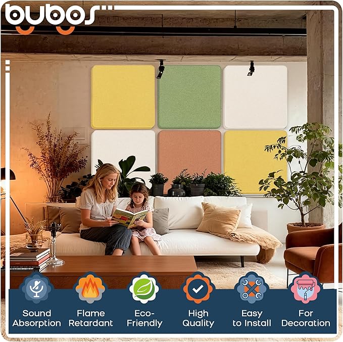BUBOS 4 PCS Acoustic Panels 23.6''x23.6'', Sound Absorbing Panels for Wall, Decorative Fabric Soundproof Panels, Sound Deadening Panel for Studio, Office & Home Theater,Ember