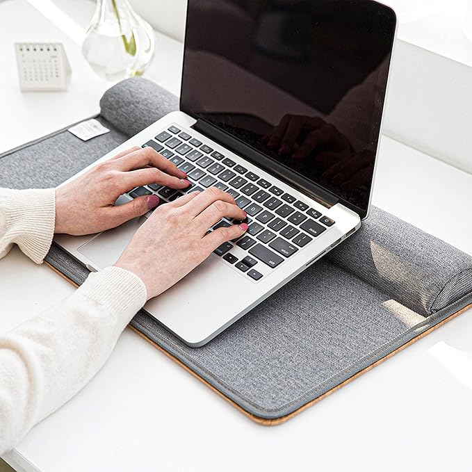 ergomi Lap Desk with Soft Cushion and Wrist Rest – Portable Laptop Desk for Bed, Couch & Home Office, Removable Mouse Pad & Anti-Slip Strip for 17 inch Laptop (Large, Wood Pattern)