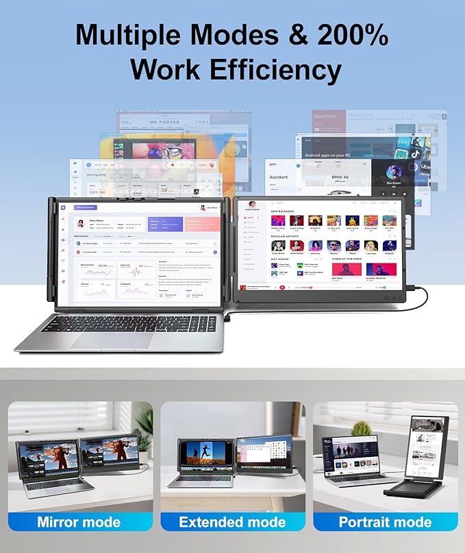 Cevaton Laptop Screen Extender, 14" FHD 1080P Portable Monitor for Laptop, Plug & Play Screen Extender, Auto Adjust Width Dual Monitor for 13" - 17" Laptops, Compatible for MacOS/Wins/Chrome/Dex
