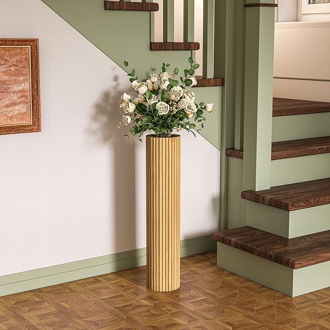 SHYFOY Wooden Fluted Floor Vase, 27.5 inch Cylinder Decorative Tall Vase Standing Decor for Living Room Dining Bedroom Home Corner Indoor