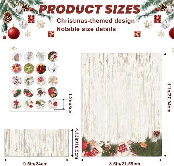 EggSun 250Pcs Christmas Stationery Paper and Envelope Set with 100 Letterhead Papers and 50 Envelopes, 10 Design for Letter Writing Invitations Computer Holidays Party Notes, 8.5x11 Inch-Wood Grain