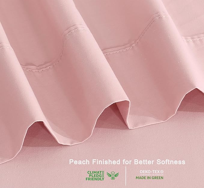 RUVANTI 100% Organic Cotton Sheets Full Size, Percale Weave, GOTS Certified, 4-Piece Set, Deep Pocket 15", Crisp & Breathable, Soft Durable Bedding, Sábanas Algodón Orgánico – Peach Skin