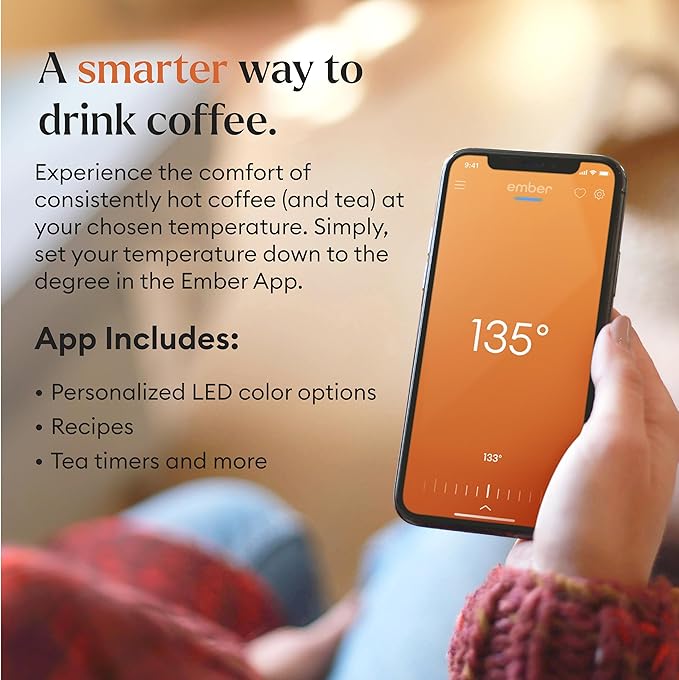 Ember Temperature Control 14oz Smart Mug 2, App-Controlled and Rechargeable Heated Coffee Cup Warmer with Intelligent LED Display, Lavender.