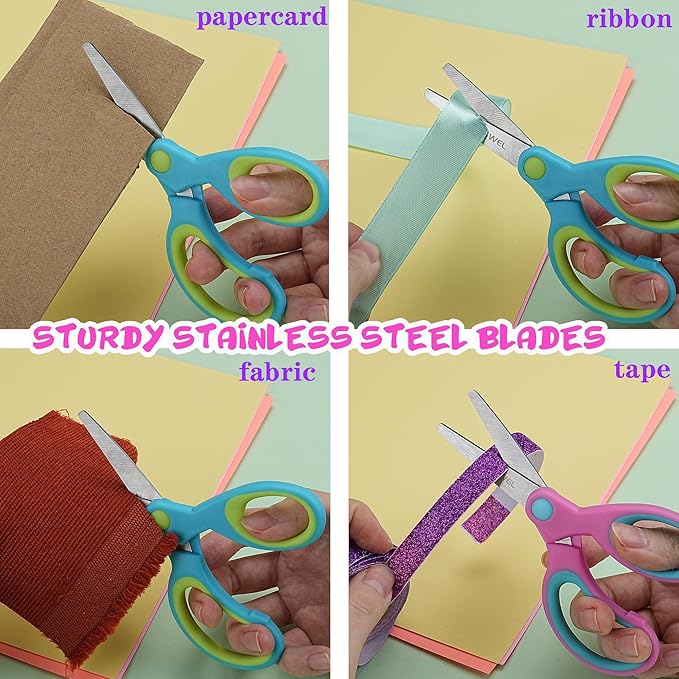 Kids Scissors Bulk, Woswel 36 Pack Safety Blunt Tip Student Scissors, 5 “ Student Scissors with Comfort Grip, Assorted Colors Children Craft Scissors for Cutting Paper Craft Art Supplies