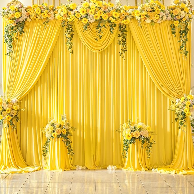 Yellow Backdrop Curtain for Parties Wrinkle Free Lemon Yellow Photo Curtains Backdrop Drapes Fabric Decoration for Birthday Party Wedding Baby Shower 5ft x 7ft,2 Panels