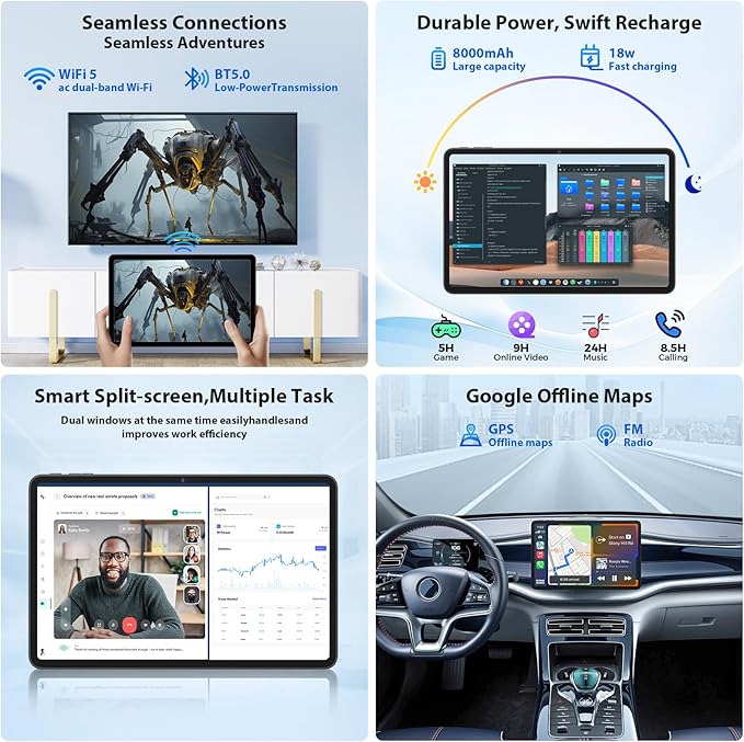 JJGJ 2026 12 Inch Android 16 Tablet with Keyboard, 24GB+256GB+2TB Expand, 2K Gemini AI Tablet with 5G WiFi, Octa-Core, 8000mAh, BT5.0, 16+8MP, 2 in 1 Tablets PC with Case, Mouse, Stylus (Silver Case)