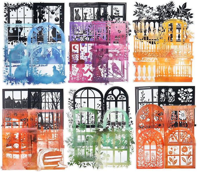 Miyouluna 120Pcs Silhouette Window PET Sticker Set, Transparent Nature Stickers for Scrapbooking, Journaling, Planner, DIY Crafts