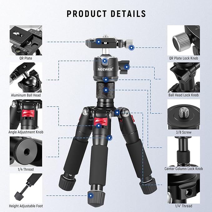 NEEWER Portable Desktop Mini Tripod + X11 2 in 1 Teleprompter 11 Inch with Monitor for Windows MacOS, Aluminum Alloy 20''/ 50cm Desk Stand with Ball Head for DSLR Camera Camcorder, Max Load 11 lb/5 kg