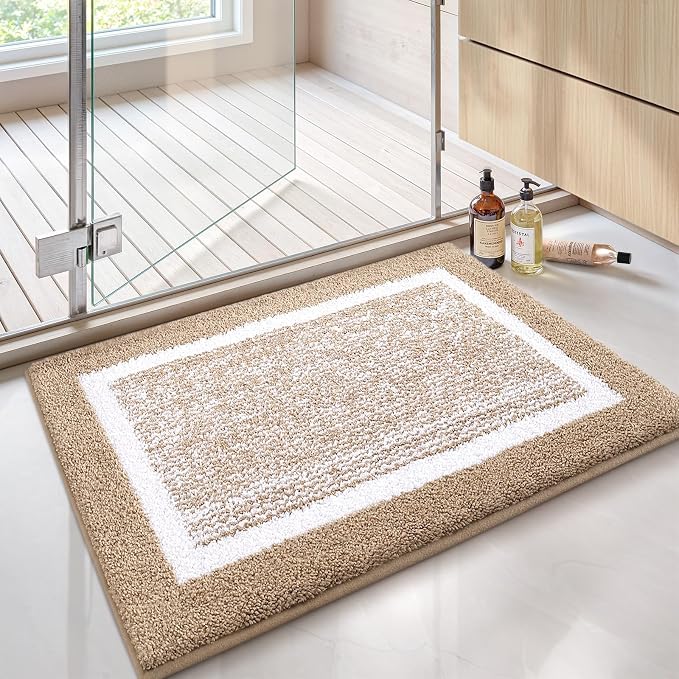 Color&Geometry Bathroom Runner Non Slip, 24"x43" Khaki Bath Runner Rug, Absorbent, Soft, Washable, Microfiber Bath Mat Bathroom Carpet