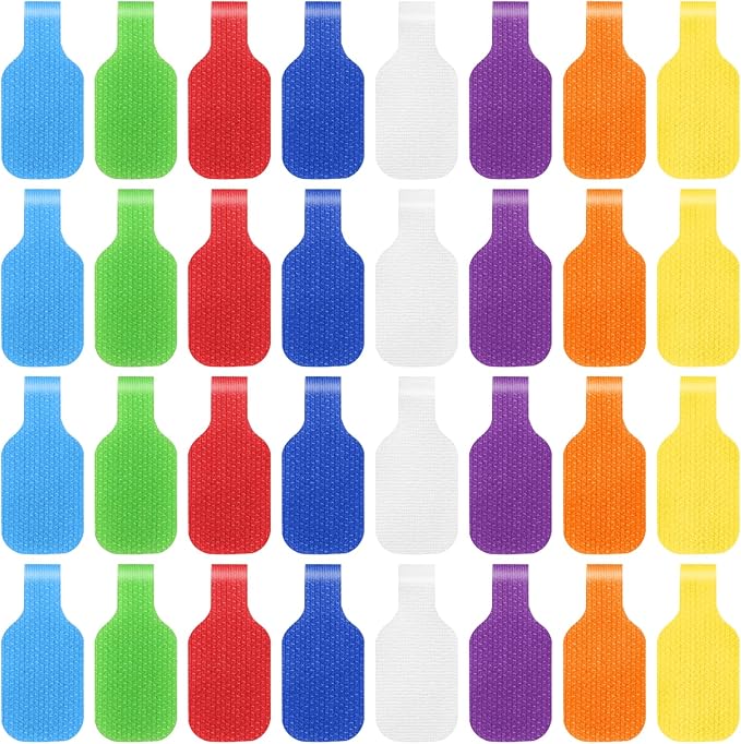 32PCS Multi Color Durable Cable Lables Waterproof Write on Cord Labels Tags for Reusable Electronics Organization Computer Industrial Cable Management Reusable Plastic Velcro Label(8 Colors)